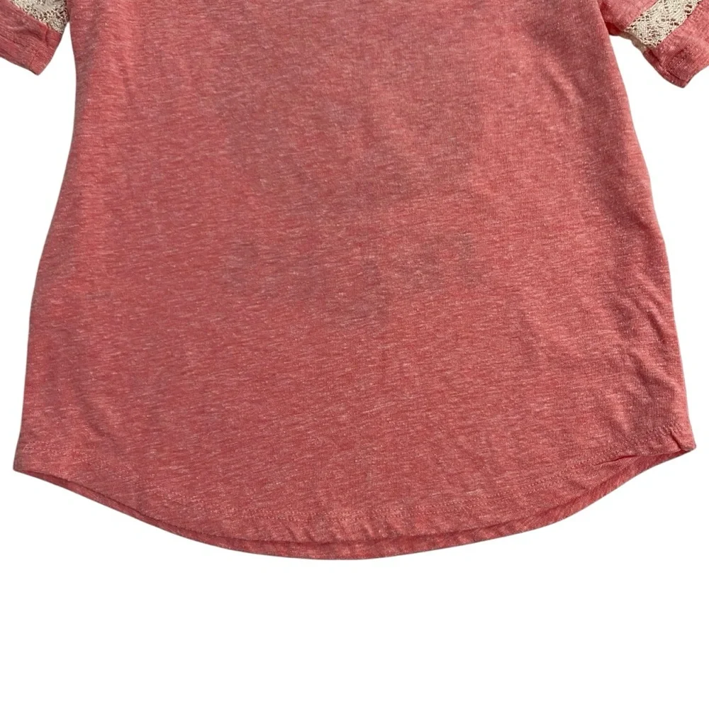 JUSTICE T-Shirt Top Size 7 Lace Pink Sparkle Bear S’mores Graphic Short Sleeve